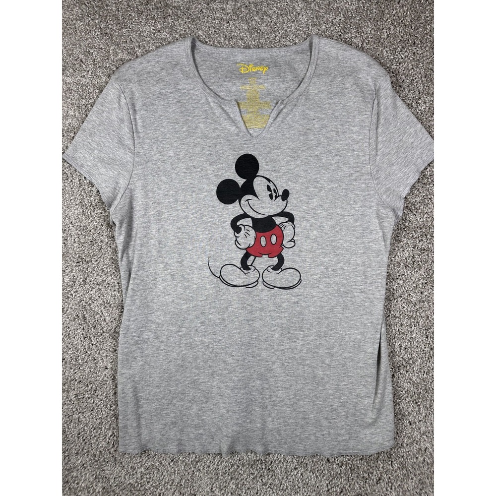 Disney Mickey Mouse Junior V-Neck Short Sleeve T Shirt Size XL 15-17 Gray Casual